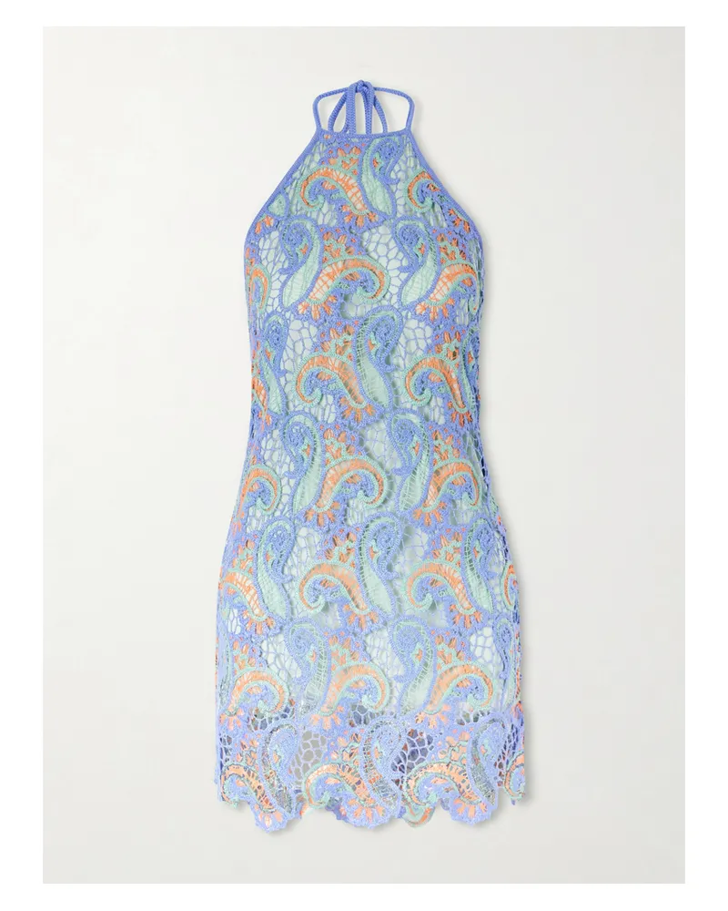 Etro Crocheted Halterneck Mini Dress - Blue Blue
