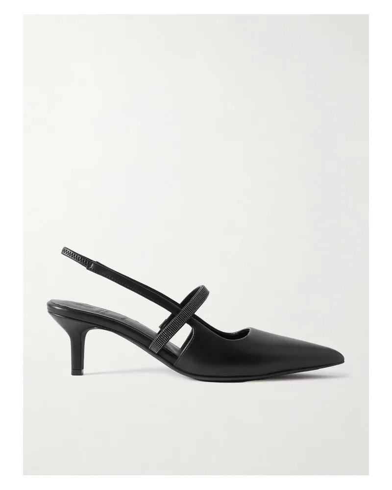 Brunello Cucinelli Slingback-pumps Aus Leder Mit Zierperlen - Schwarz Schwarz