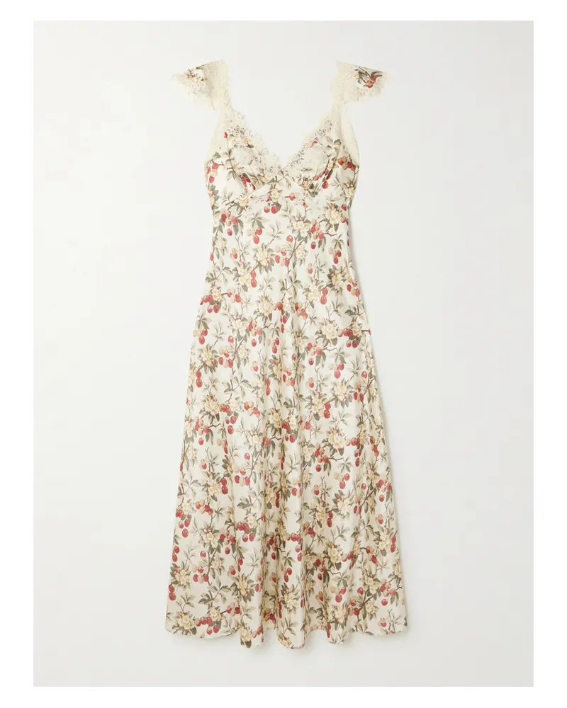 DÔEN Fiona Lace-trimmed Floral-print Silk-satin Midi Dress - Multi Multi