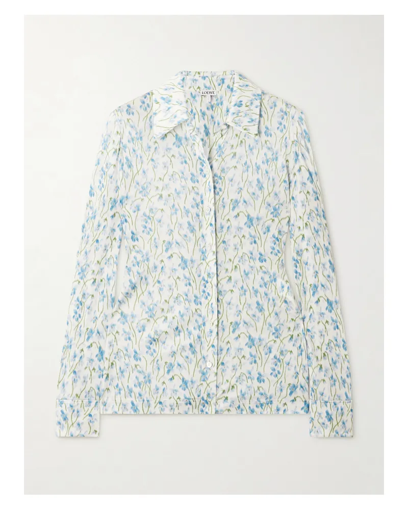 Loewe Hemd Aus Crêpe Mit Blumenmuster Und Stickerei - Blau Blau