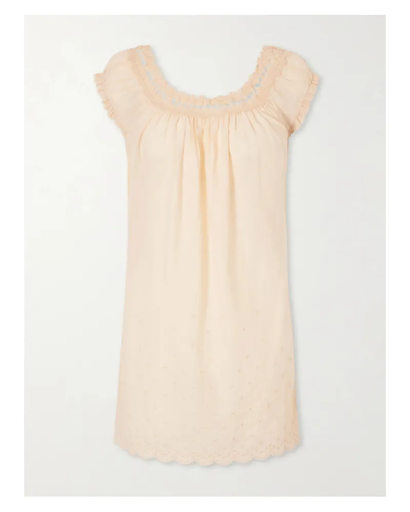 DÔEN Lelia Embroidered Organic Cotton-voile Mini Dress - Orange Orange