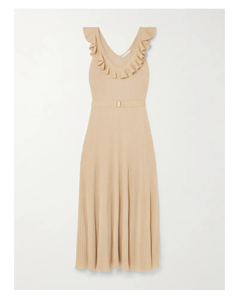 Zimmermann Awaken Midikleid Aus Metallic-rippstrick Mit Rüschen Und Gürtel - Gold Gold