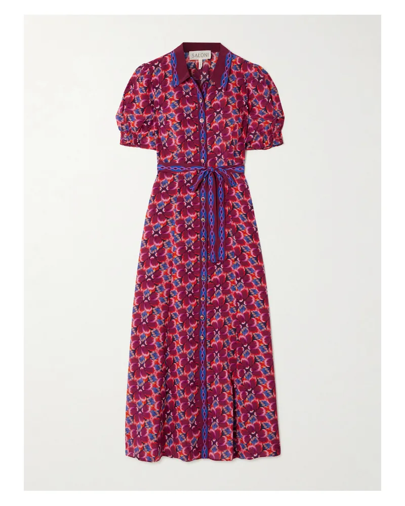 Saloni Vanessa D Midi-hemdblusenkleid Aus Bedruckter Seide Mit Bindegürtel - Pink Pink