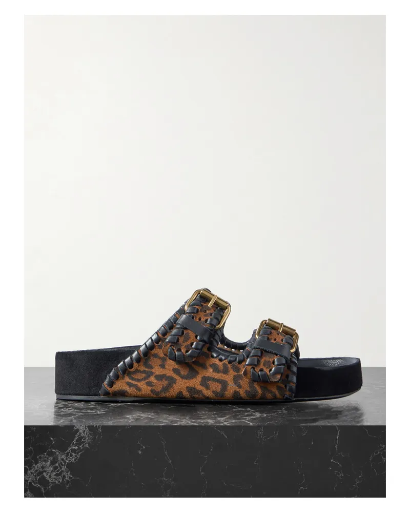 Isabel Marant Lennyo Pantoletten Aus Veloursleder Mit Leopardenprint Und Lederbesätzen - Animal-Print Animal-print