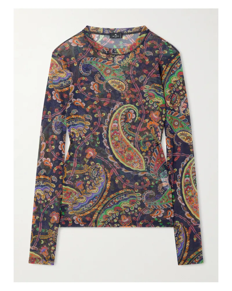 Etro Paisley-print Mesh Top - Blue Blue