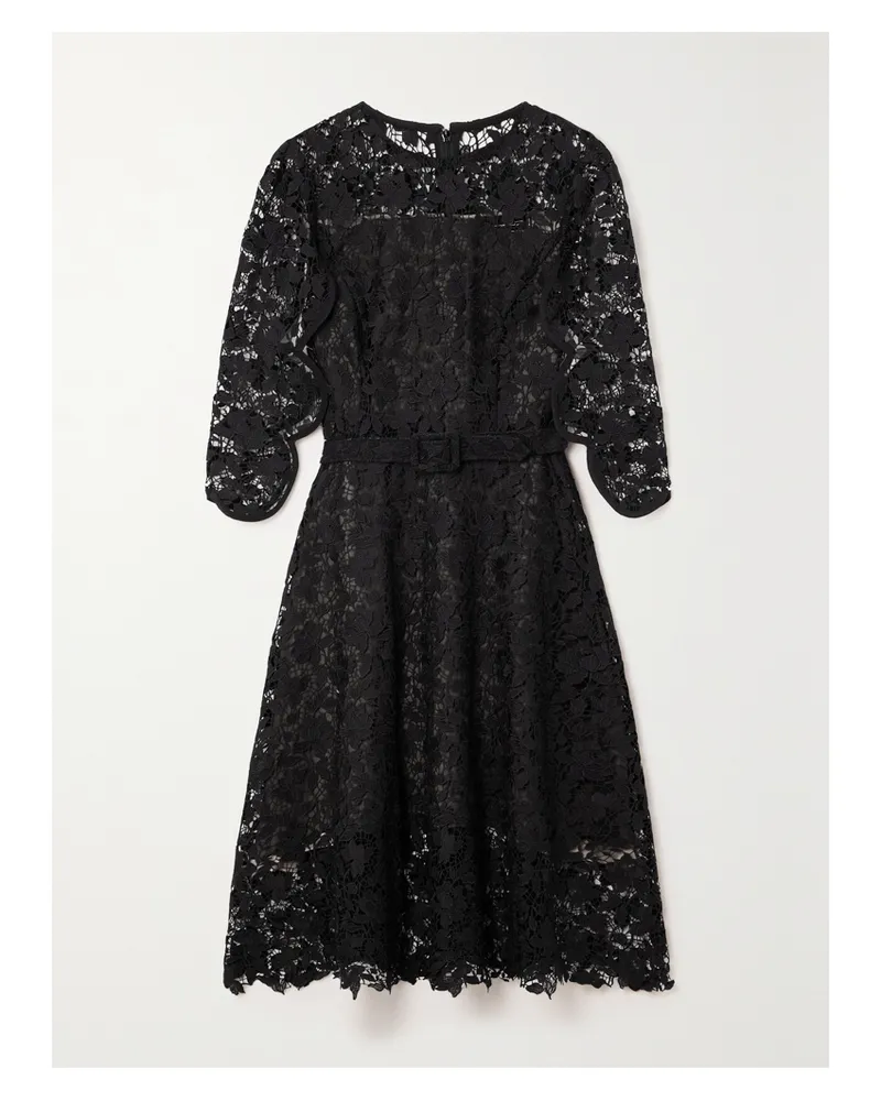Oscar de la Renta Kleid Aus Guipure-spitze Aus Einer Wollmischung Mit Gürtel - Schwarz Schwarz
