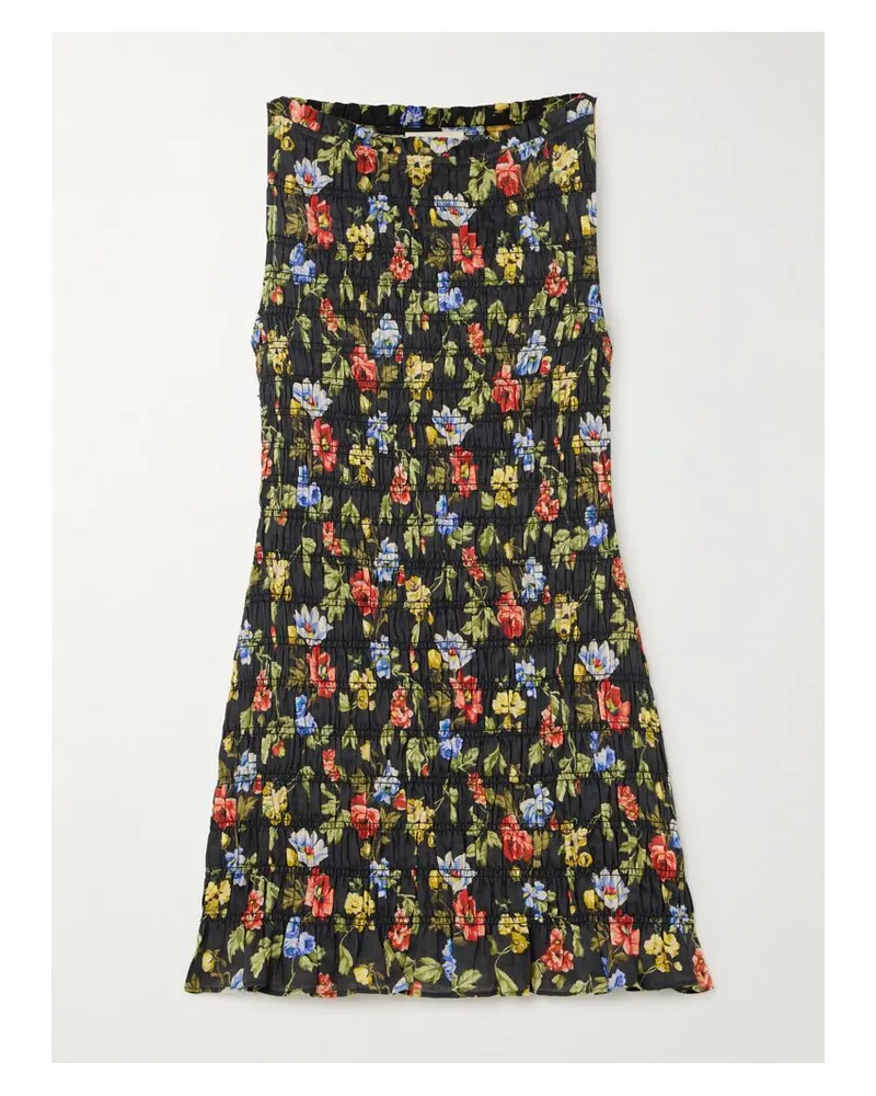 DÔEN Gianna Minikleid Aus Ramie Mit Blumenprint Und Raffungen - Mehrfarbig Mehrfarbig