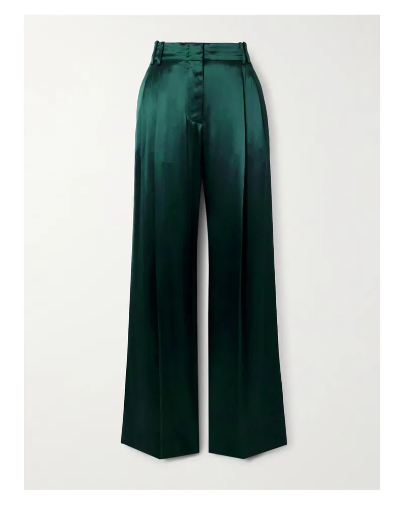 Another Tomorrow Bundfaltenhose Mit Weitem Bein Aus Satin - Grün Grün