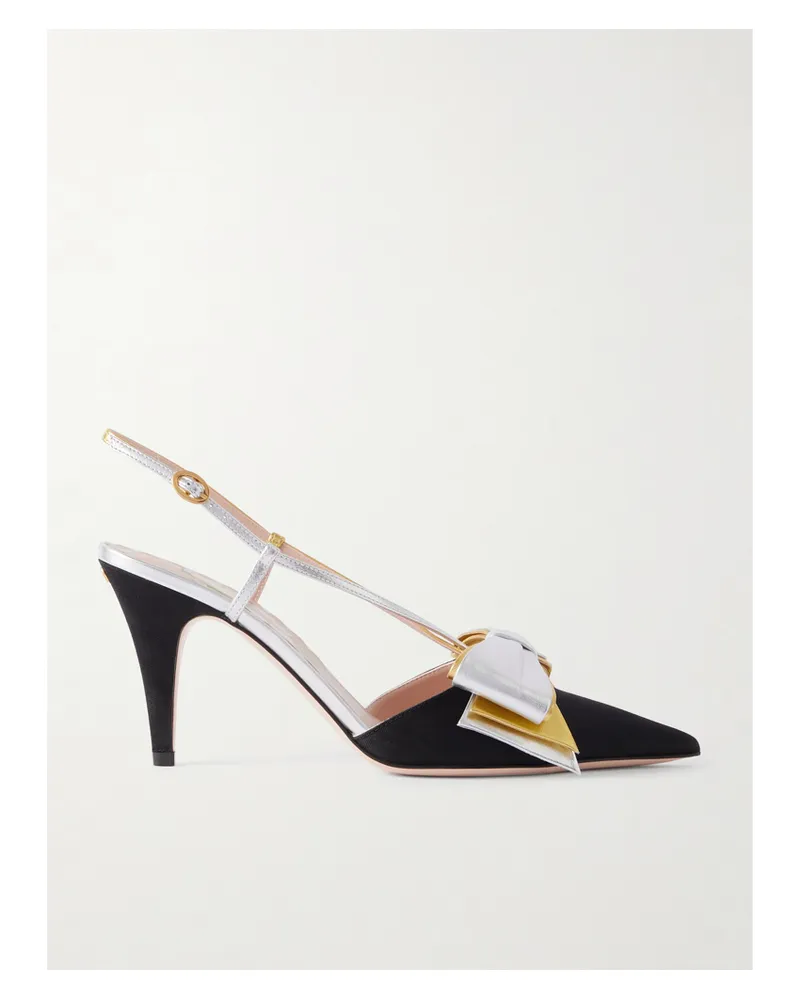 Valentino Garavani Bowow 85 Slingback-pumps Aus Metallic-leder Und Moiré - Schwarz Schwarz