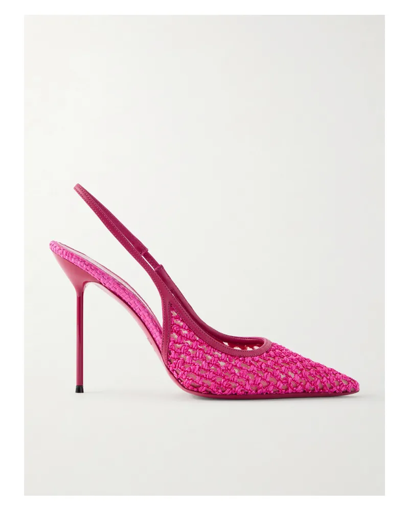 Paris Texas Lidia Leather-trimmed Straw Slingback Pumps - Pink Pink