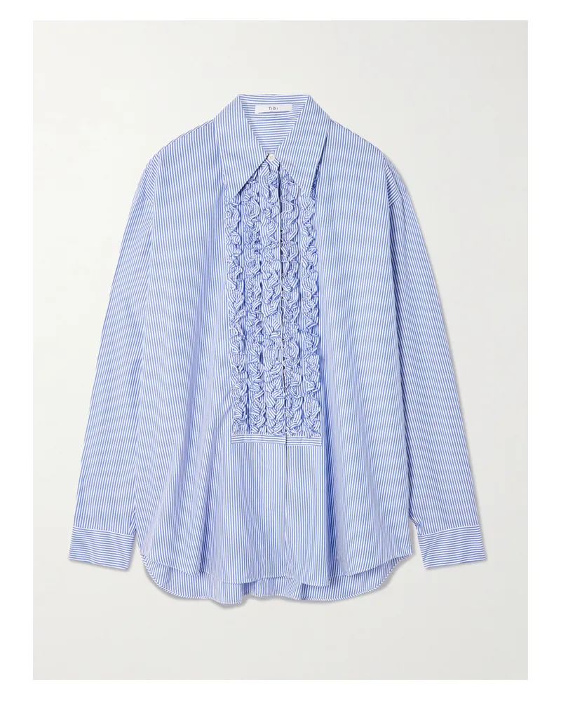 tibi Hemd Aus Baumwollpopeline Mit Nadelstreifen Und Rüschen - Blau Blau