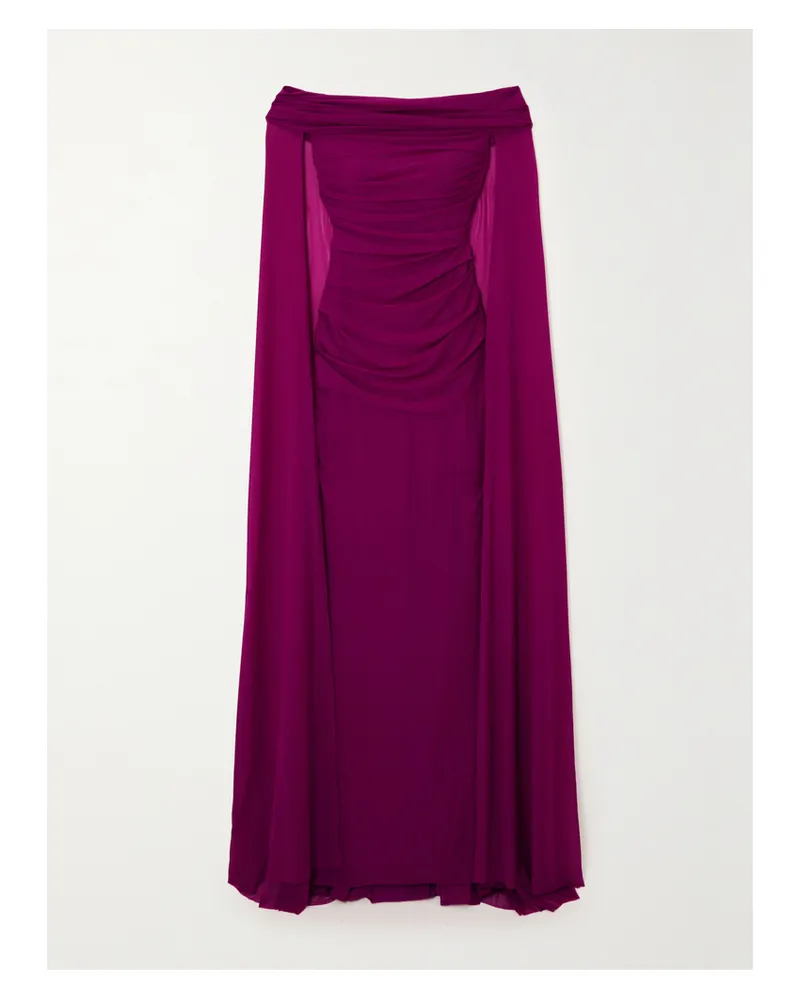 Talbot Runhof Schulterfreie Robe Aus Stretch-chiffon Mit Cape-effekt - Pink Pink