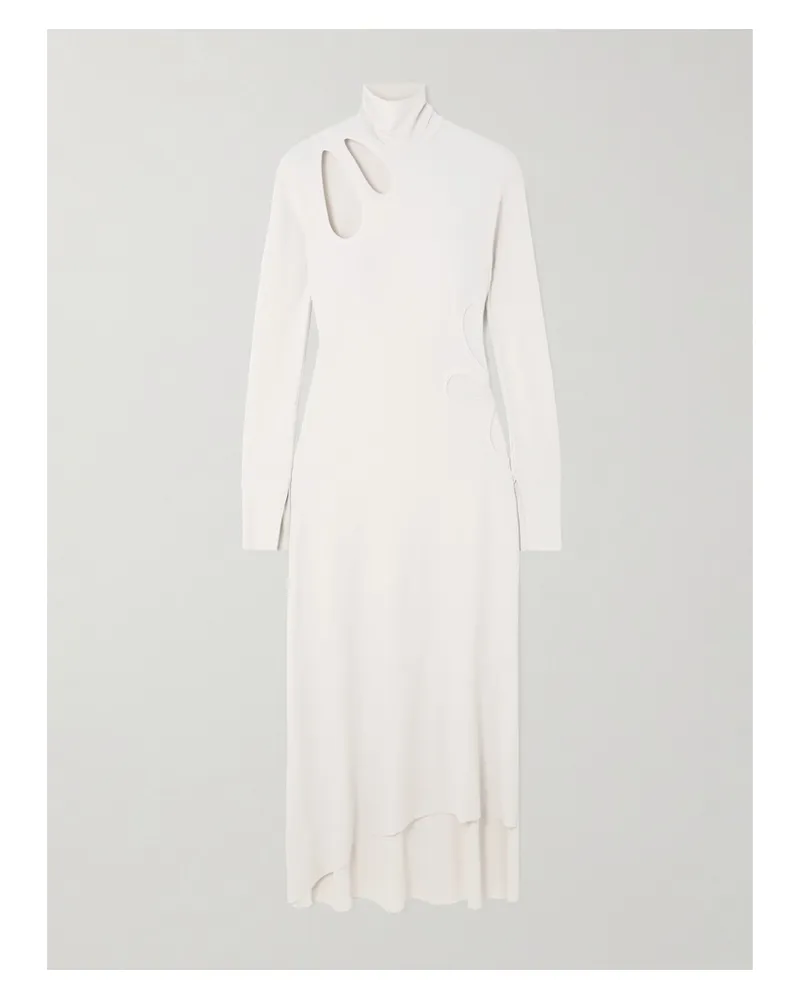 Victoria Beckham Asymmetrisches Midikleid Aus Stretch-jersey Mit Cut-outs Und Stehkragen - Wollweiß Wollweiß