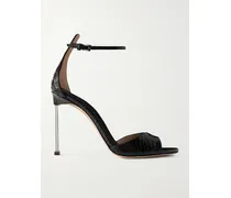 Snake-effect Leather Sandals - Black