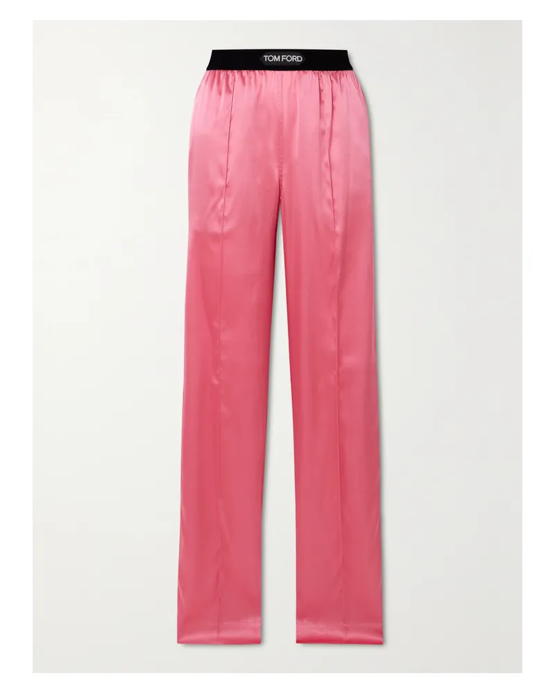 Tom Ford Hose Mit Weitem Bein Aus Satin Aus Stretch-seide Mit Jacquard-besatz - Pink Pink