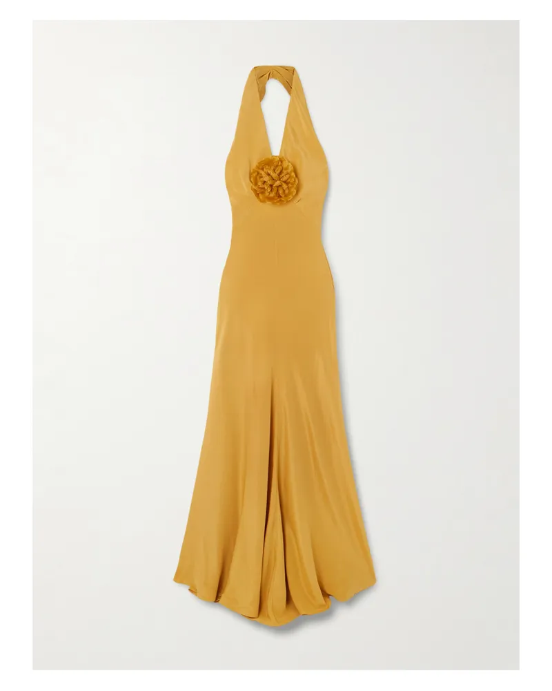 Rodarte Embellished Silk-crepe Halterneck Gown - Yellow Yellow