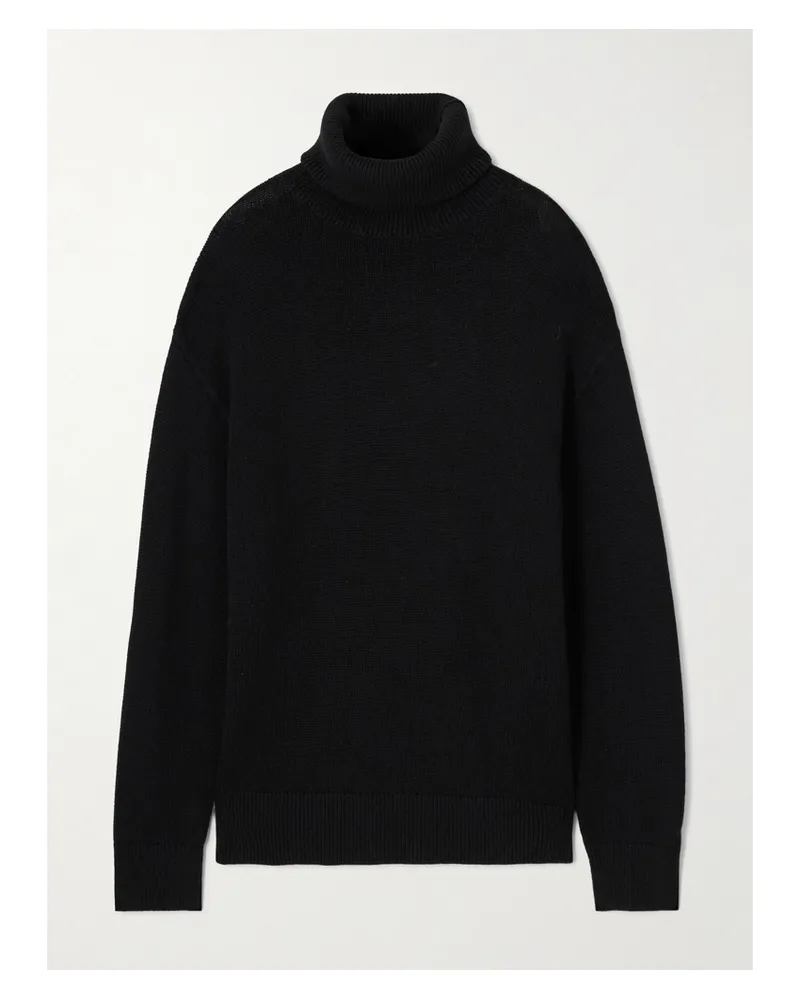 Totême Oversized-rollkragenpullover Aus Einer Gerippten Biobaumwoll-kaschmirmischung - Schwarz Schwarz