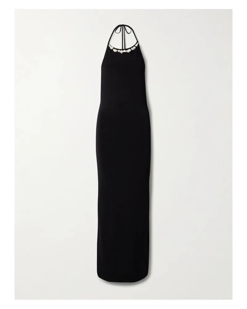 Sara Cristina Orchid Neckholder-maxikleid Aus Stretch-jersey Mit Verzierungen - Schwarz Schwarz