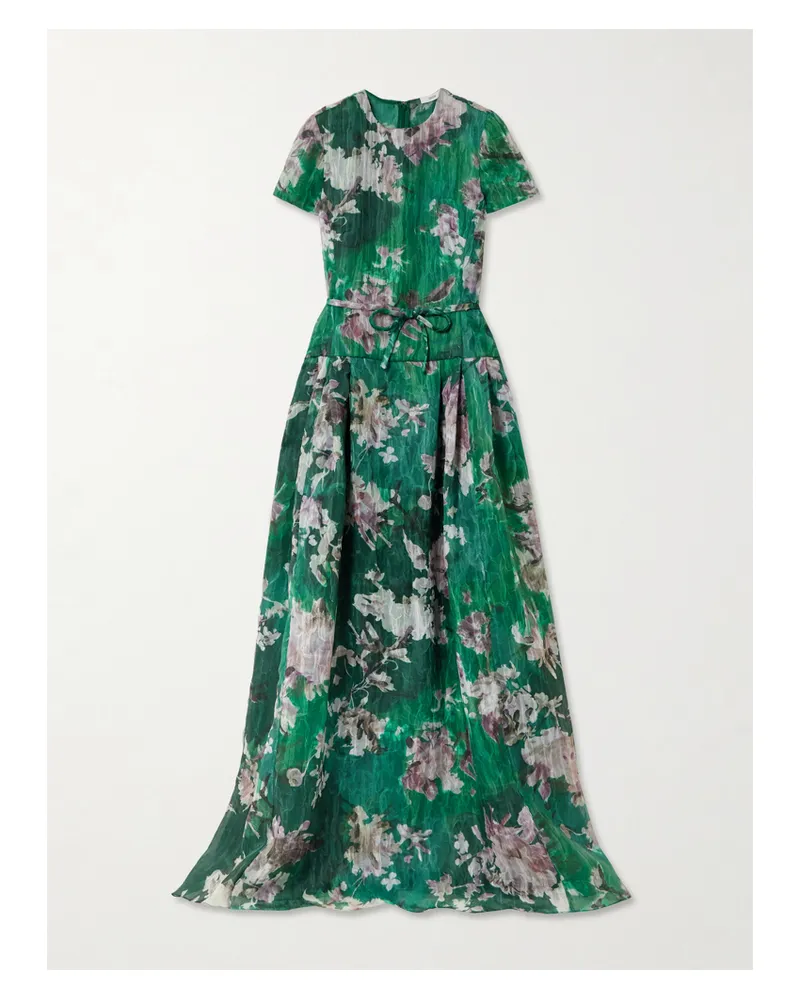Erdem Robe Aus Organza Mit Blumenprint Und Gürtel - Grün Grün
