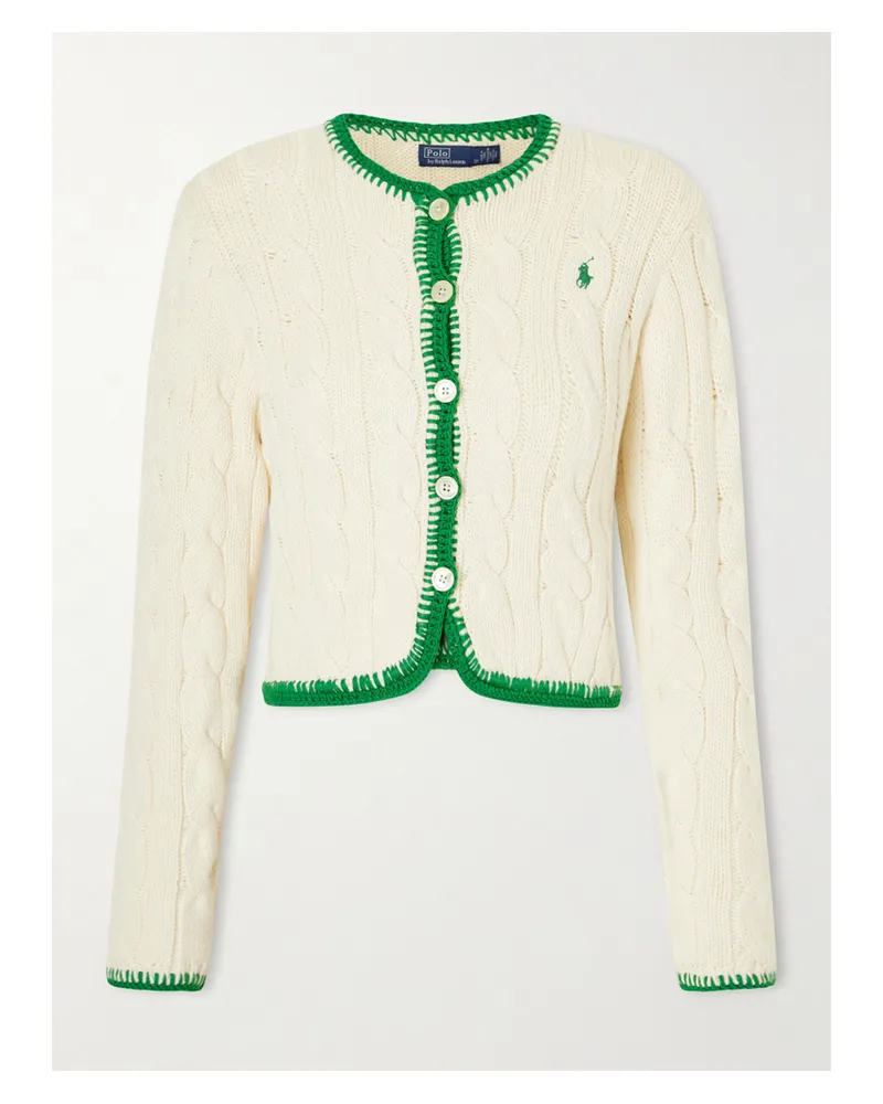 Ralph Lauren Ebroidered Cable-knit Cotton-blend Cardigan - Neutrals Neutrals