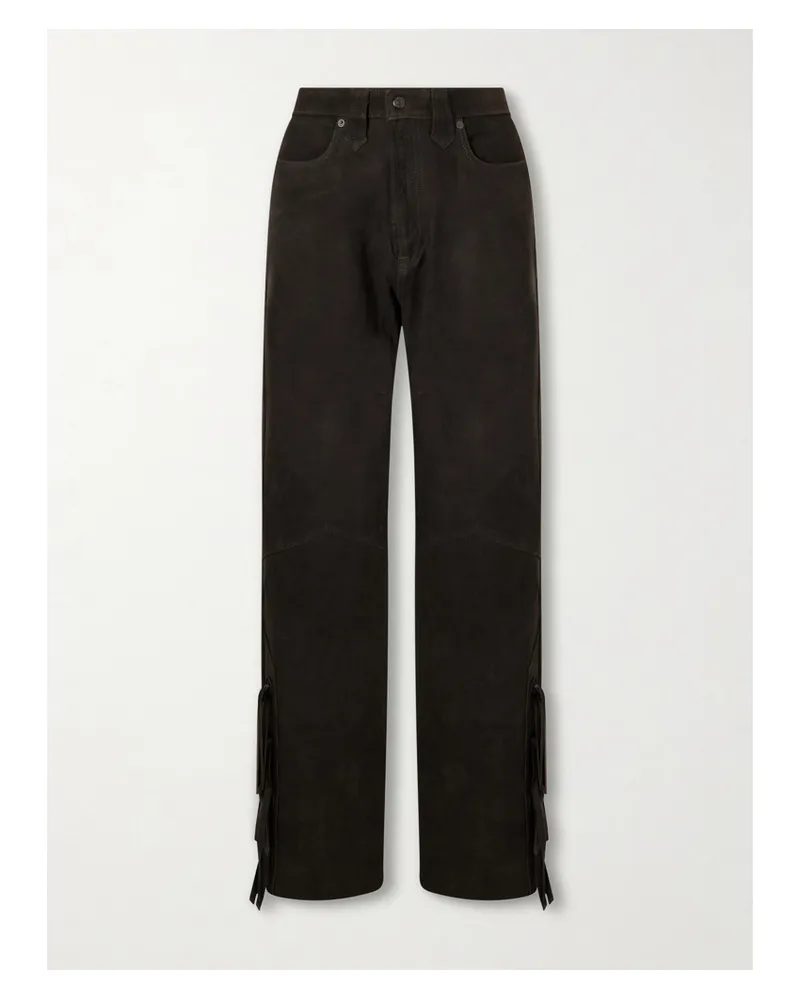 RRL Kacie Tie-detailed Suede Wide-leg Pants - Black Black