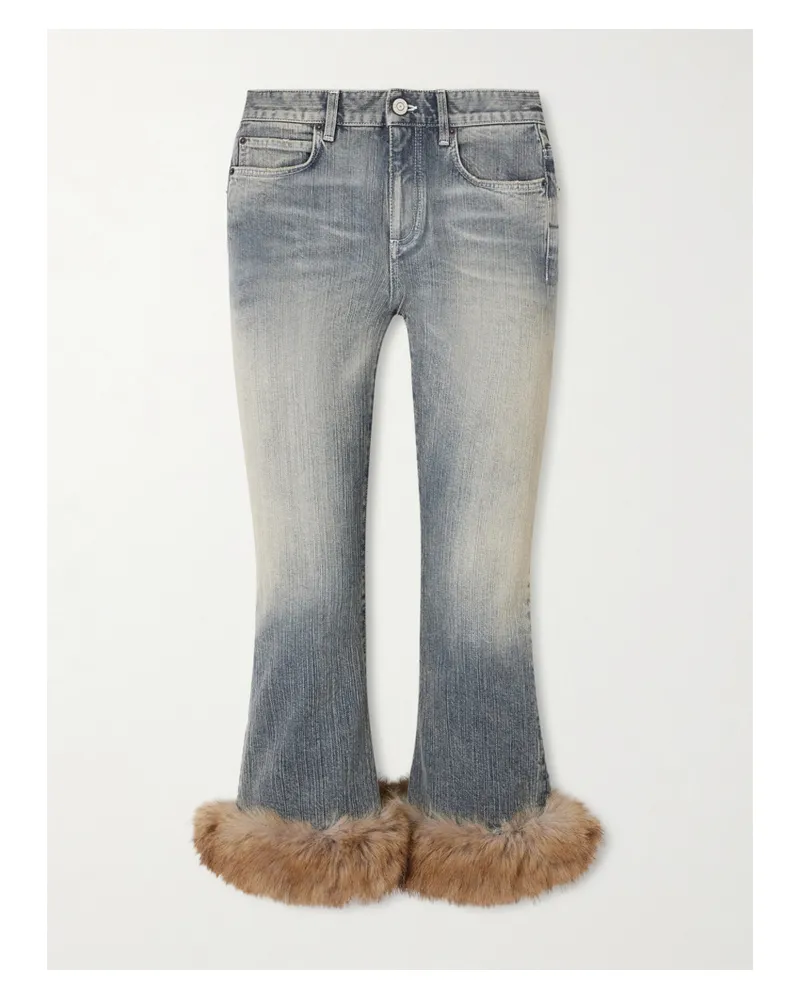 Balenciaga Cropped Plush-trimmed Low-rise Flared Jeans - Blue Blue