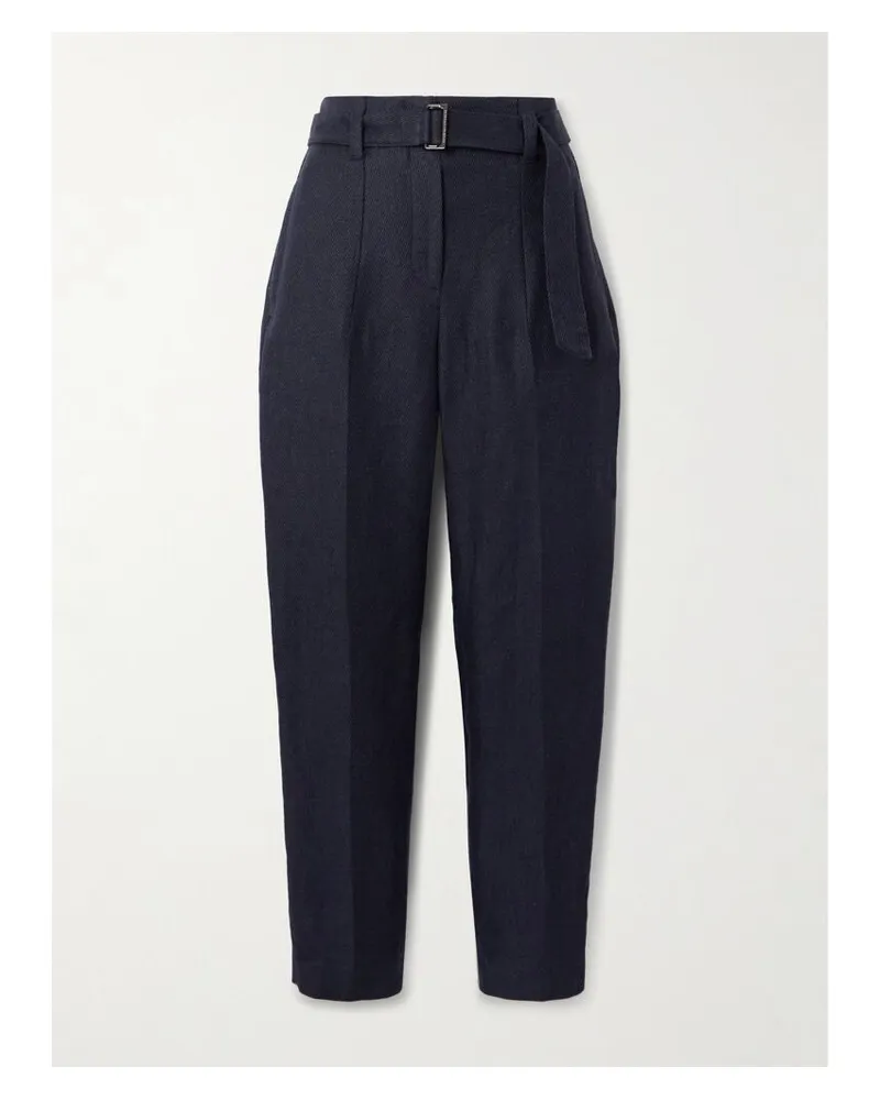 Brunello Cucinelli Verkürzte Hose Aus Leinen-twill Mit Gürtel - Blau Blau