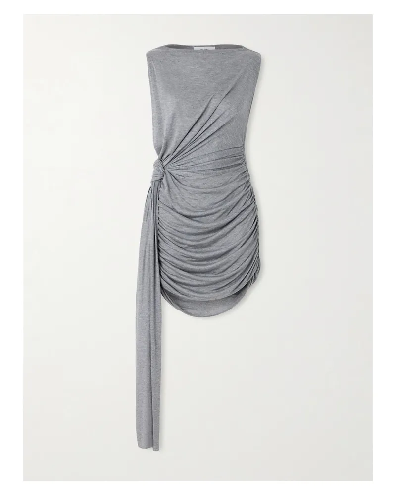 Alex Perry Knotted Draped Ruched Jersey Mini Dress - Gray Gray