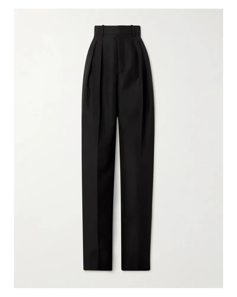 Saint Laurent Hose Mit Weitem Bein Aus Grain De Poudre Aus Einer Woll-mohairmischung Mit Falten - Schwarz Schwarz