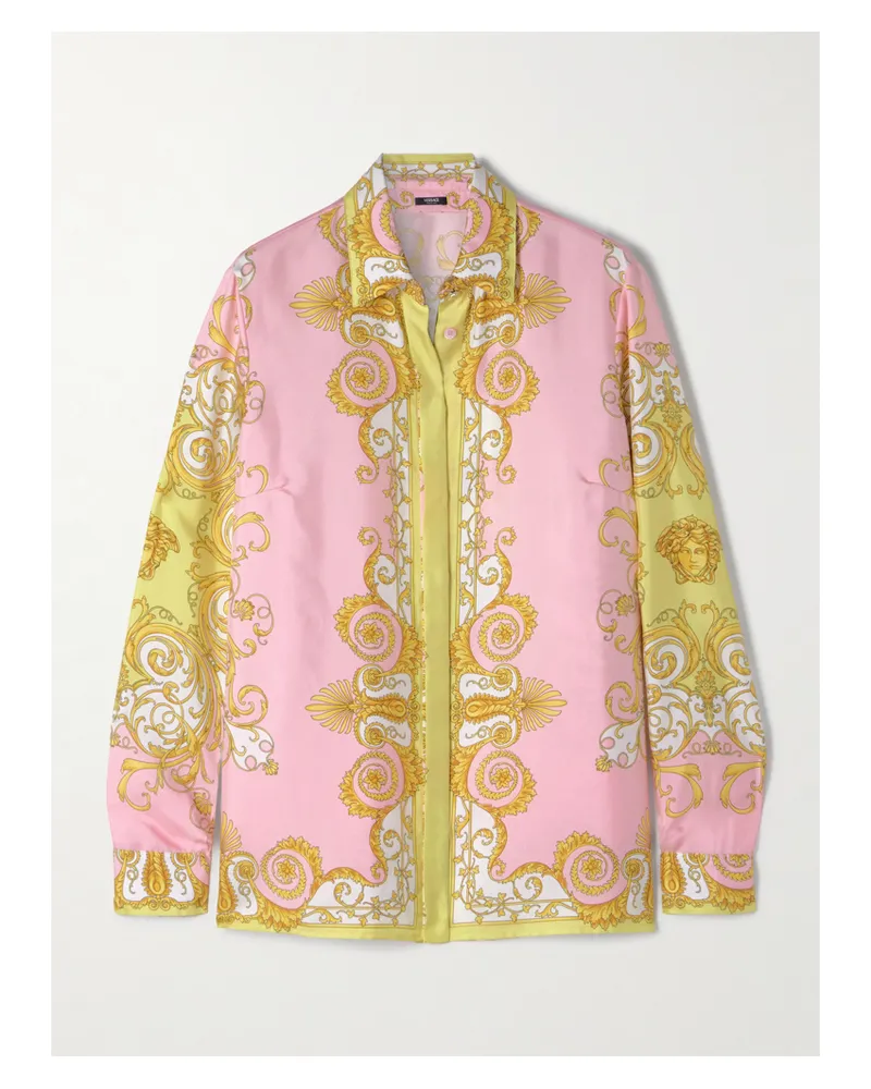 Versace Hemd Aus Bedrucktem Seiden-twill - Pink Pink