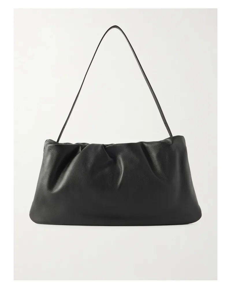 The Row Bourse Xl Gathered Leather Shoulder Bag - Black Black