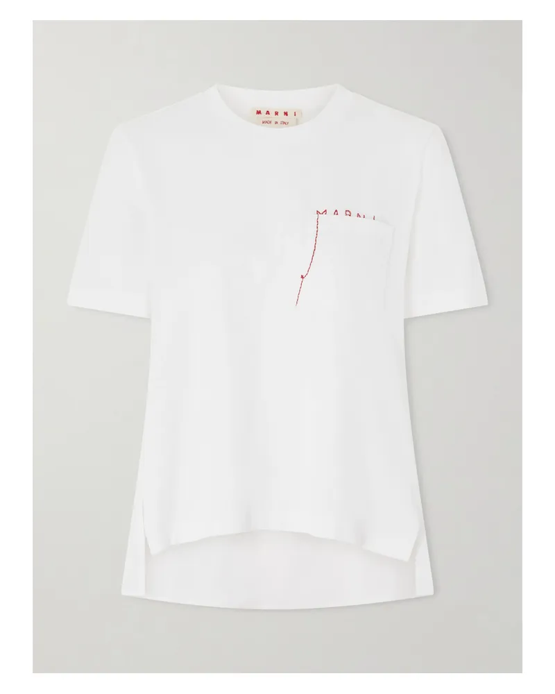 Marni T-shirt Aus Baumwoll-jersey Und Popeline Mit Stickerei - Weiß Weiß