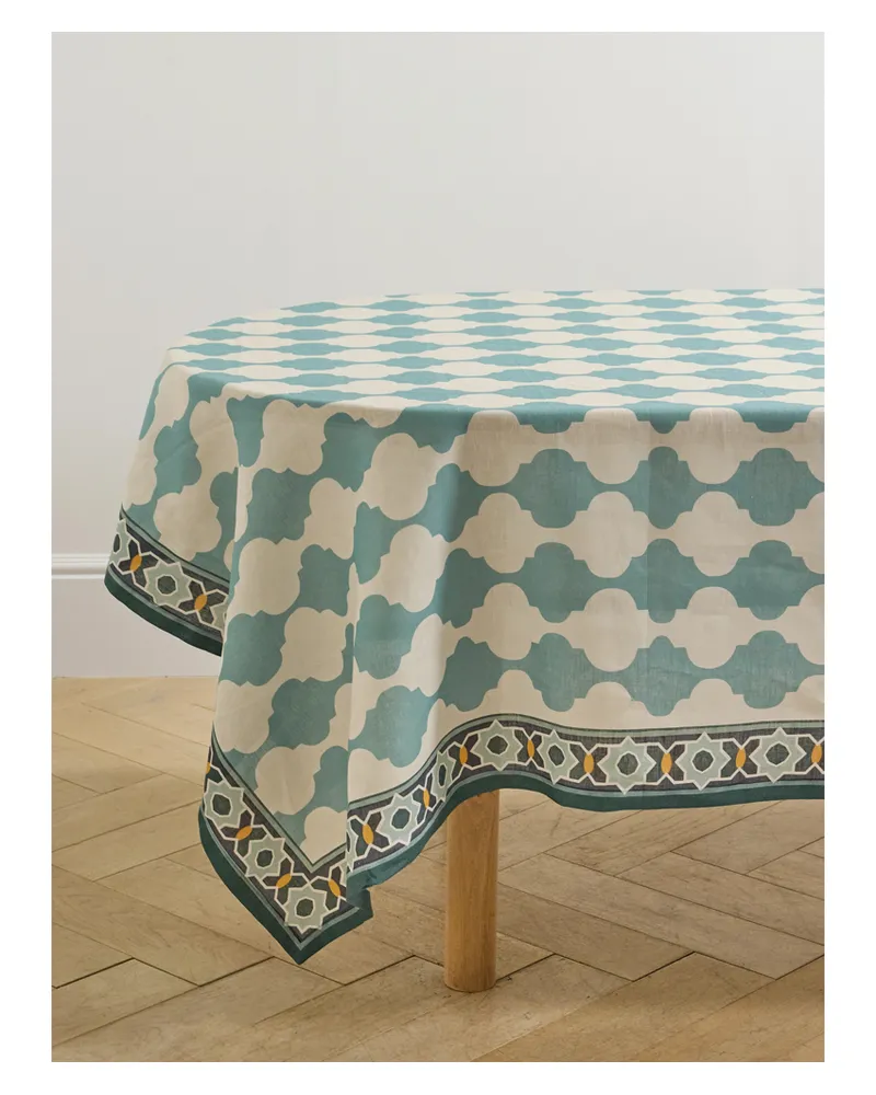 La DoubleJ Mittelgroße Tischdecke Aus Bedrucktem Leinen - Blau Blau