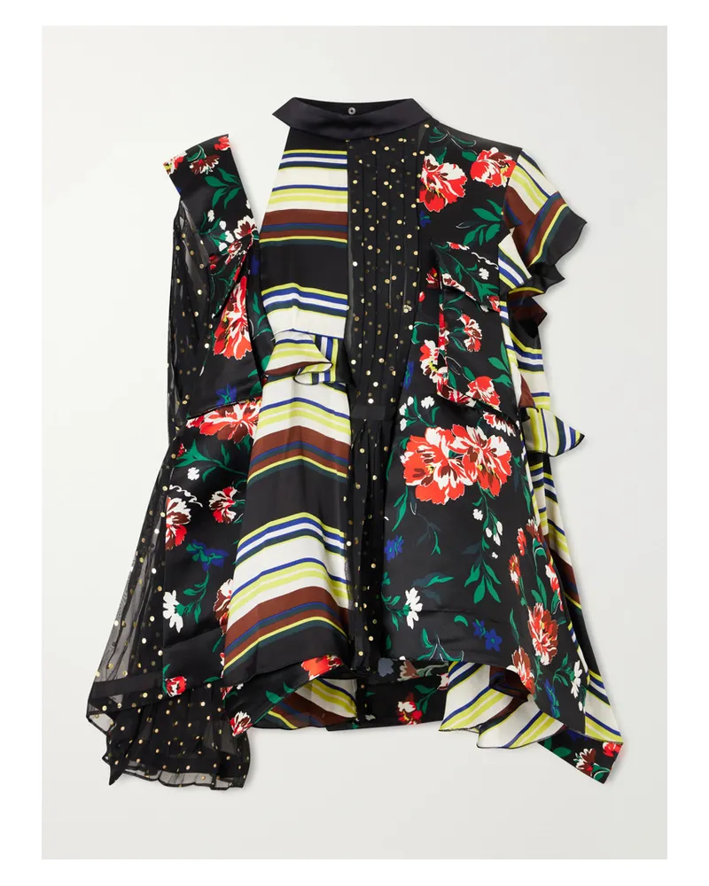Sacai Pattern Mix Printed Ruffled Blouse - Black Black