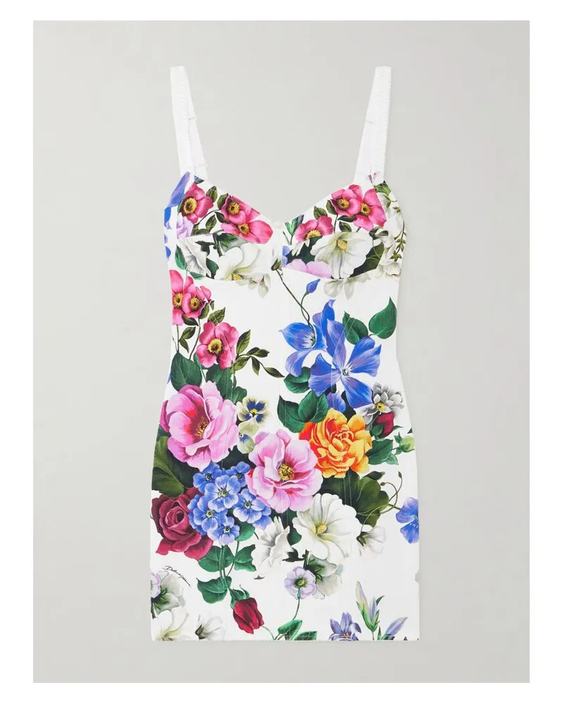 Dolce & Gabbana Minikleid Aus Webstoff Mit Blumenprint - Weiß Weiß