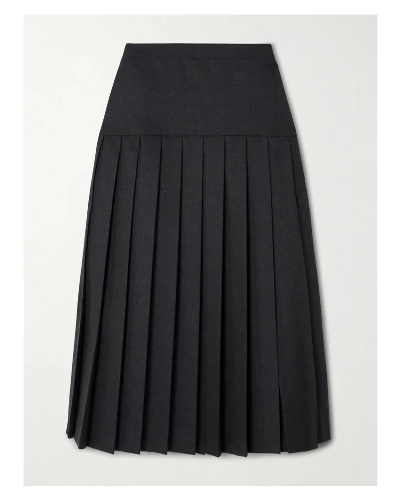 Alessandra Rich Pleated Wool-flannel Midi Skirt - Gray Gray
