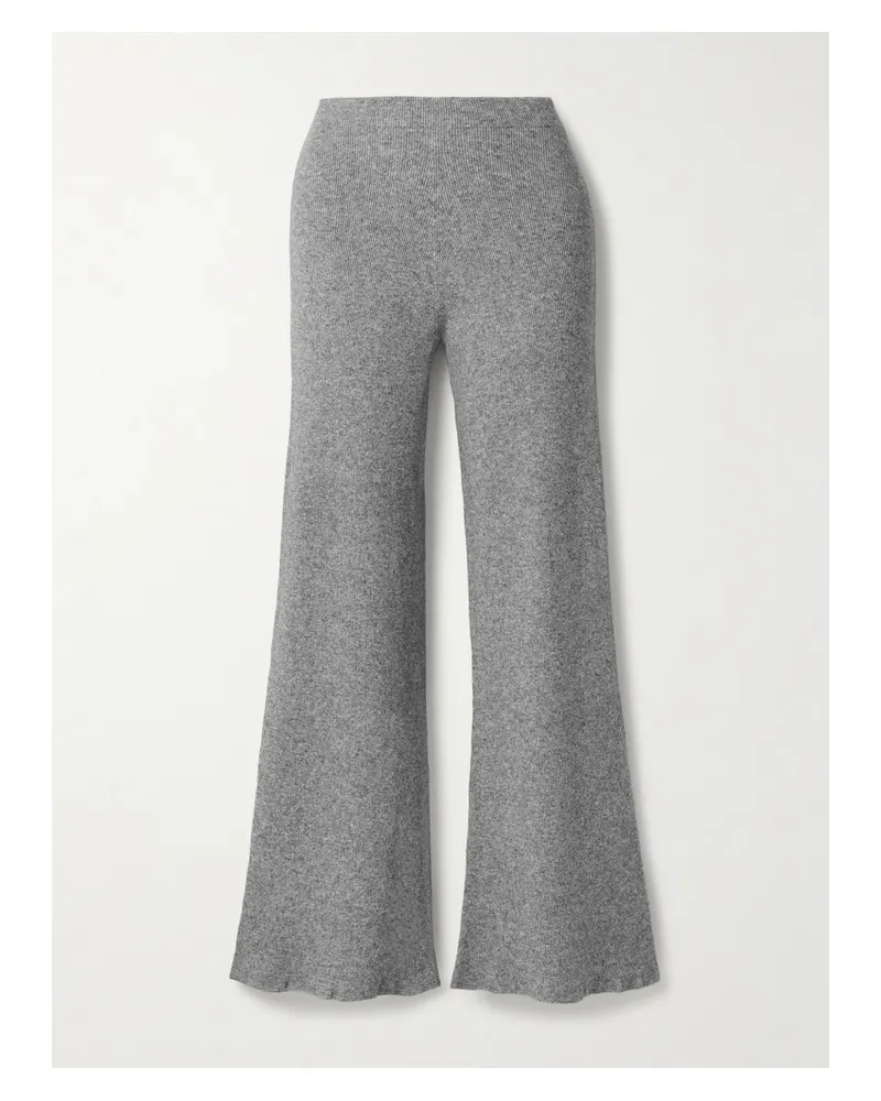The Elder Statesman Delicash Ribbed Cashmere And Silk-blend Wide-leg Pants - Gray Gray
