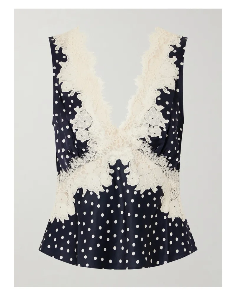 RIXO Emmie Lace-trimmed Polka-dot Satin Top - Blue Blue