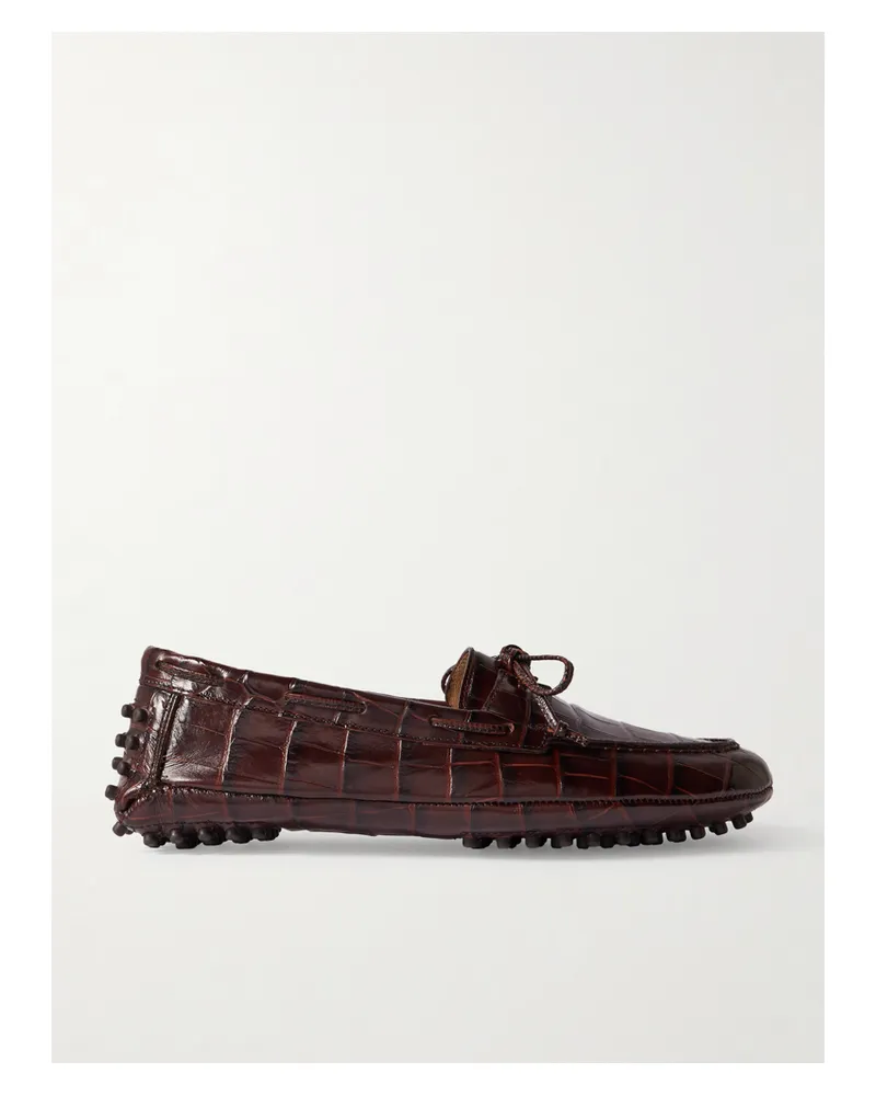 Le Monde Béryl Driver Loafers Aus Leder Mit Krokodileffekt Mit Schleife - Braun Braun