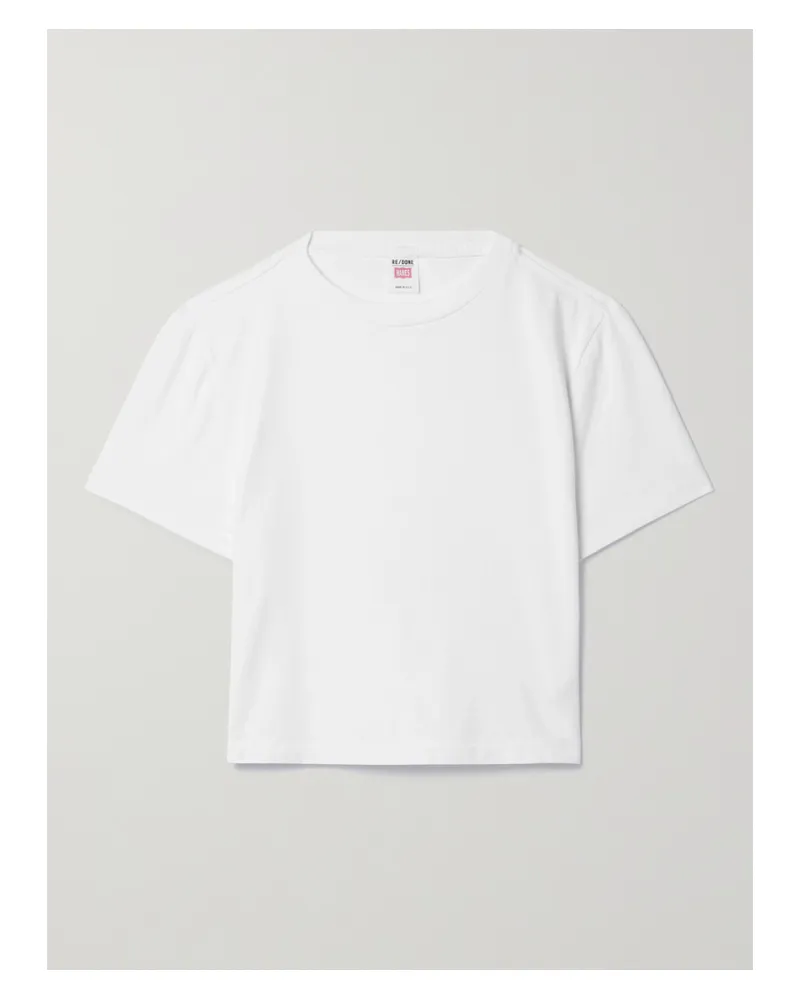 RE/DONE Hanes Micro Cropped Cotton-jersey T-shirt - White White