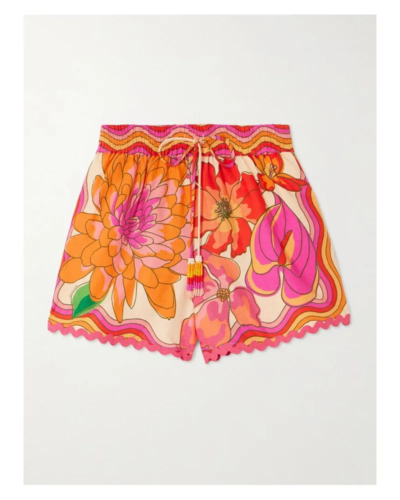 FARM Rio Spring Affair Shorts Aus Einer Leinenmischung Mit Blumenmuster Und Zierperlen - Orange Orange
