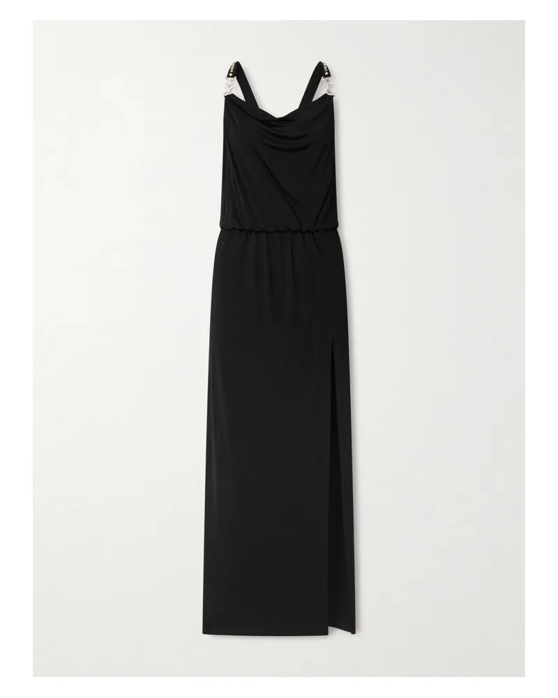 Versace Embellished Draped Jersey Gown - Black Black