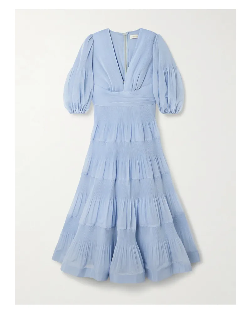 Zimmermann Tiered Plissé Silk-organza Midi Dress - Blue Blue