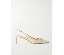 Slingback-pumps Aus Lackleder Mit Logoverzierung - Elfenbein