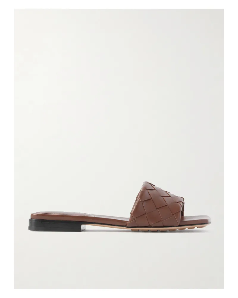 Bottega Veneta Riva Intrecciato Leather Slides - Brown Brown