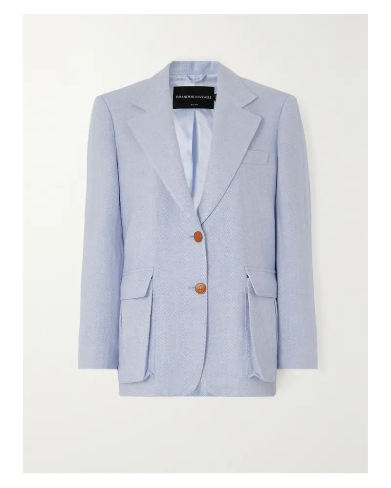 Brandon Maxwell Ashland Oversized-blazer Aus Einer Mischung Aus Leinen, Wolle, Seide Und Kaschmir Mit Fischgratmuster - Blau Blau