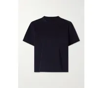 Pleated Striped Cotton-jersey And Poplin T-shirt - Blue