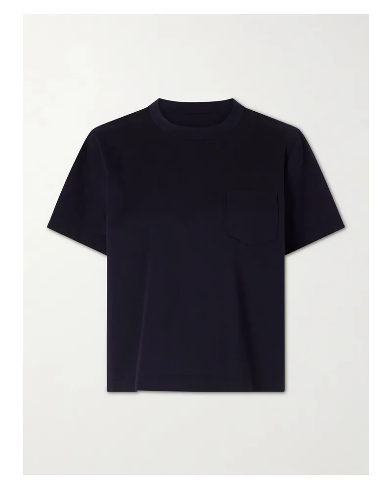 Sacai Pleated Striped Cotton-jersey And Poplin T-shirt - Blue Blue