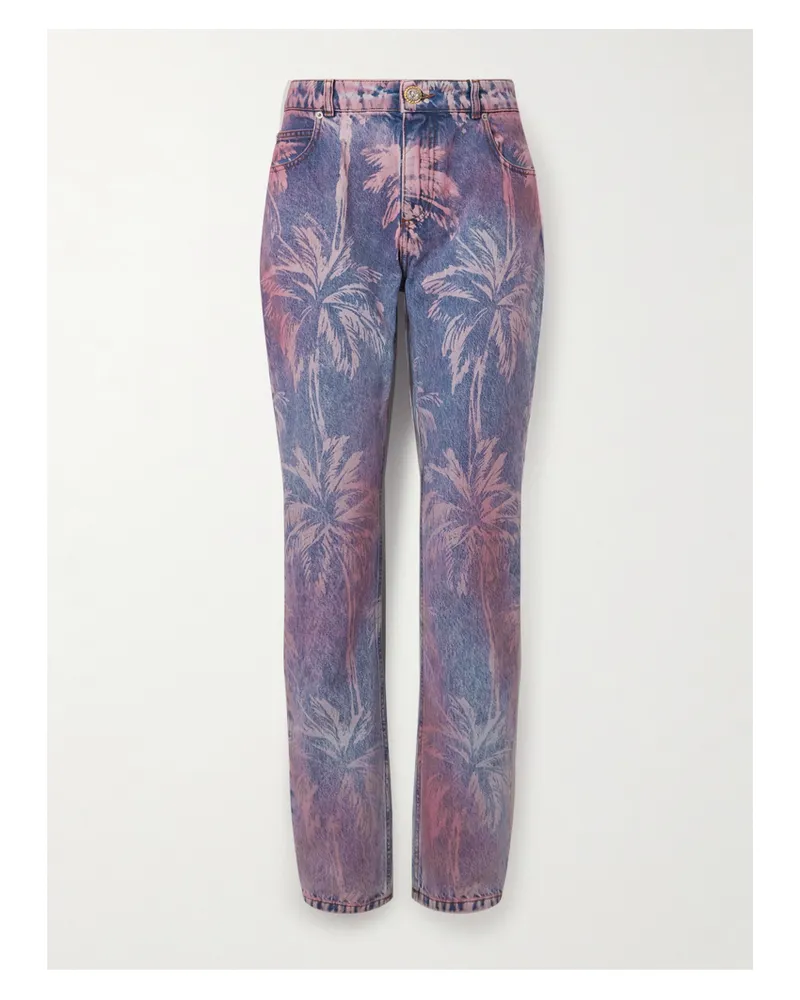 Balmain Palm Trees Bedruckte Boyfriend-jeans - Blau Blau
