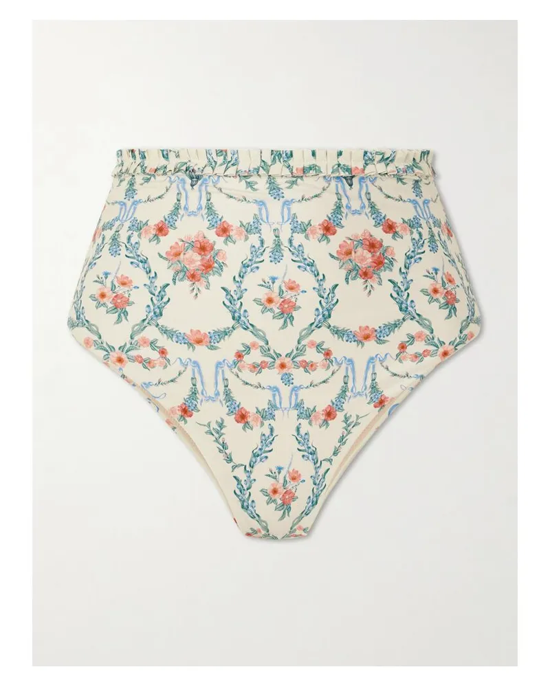 AGUA BENDITA Nopal Mosqueta Bikini-höschen Aus Recyceltem Stretch-material Mit Blumenprint Und Rüschen - Weiß Weiß